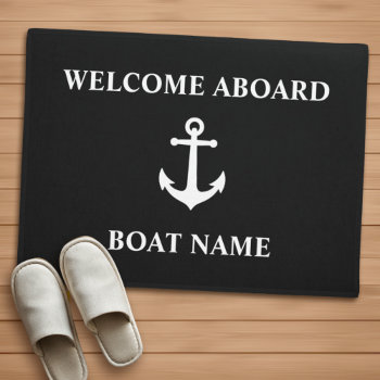 Your Boat Name Vintage Anchor Black Welcome Aboard Doormat by AnchorIsle at Zazzle