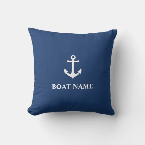 Your Boat Name Vintage Anchor Blue Outdoor Pillow