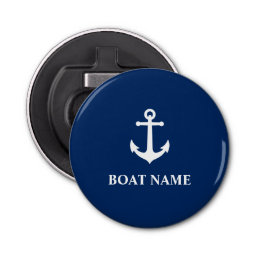 Your Boat Name Vintage Anchor Navy Blue Bottle Opener