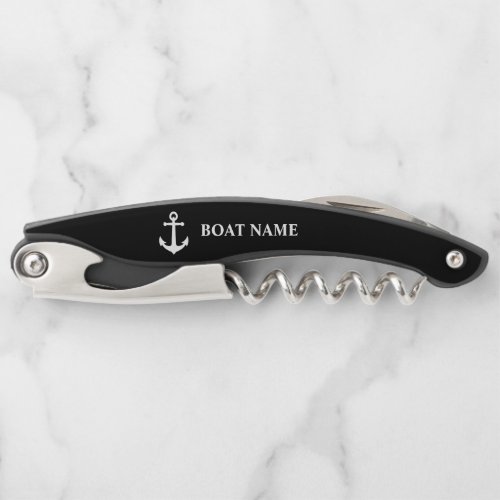 Your Boat Name Vintage Nautical Anchor in Black Waiters Corkscrew