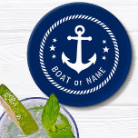 Your Boat Name | Vintage Nautical Anchor Navy 4pc Coaster Set<br><div class="desc">Your Personalized Boat Name with Vintage Nautical Anchor 4pc Coaster Set on Navy Blue.</div>