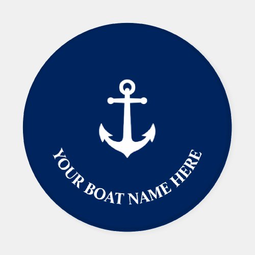 Your Boat Name  Vintage Nautical Anchor Navy Blue Coaster Set
