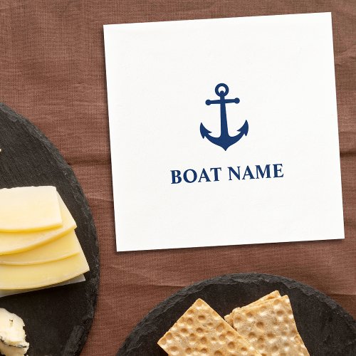 Your Boat Name Vintage Nautical Anchor Navy Blue Napkins