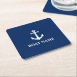 Your Boat Name Vintage Nautical Anchor Navy Blue Square Paper Coaster<br><div class="desc">Your Personalized Boat Name Vintage Nautical Anchor Navy Blue Square Paper Coaster.</div>