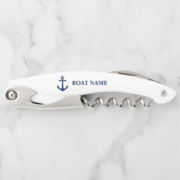 Your Boat Name Vintage Nautical Anchor on White Waiter&#39;s Corkscrew