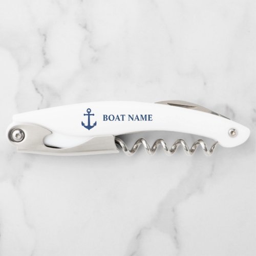 Your Boat Name Vintage Nautical Anchor on White Waiters Corkscrew