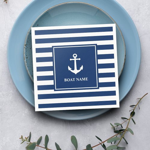 Your Boat Name  Vintage Nautical Anchor Striped Napkins