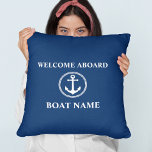 Your Boat Name Welcome Aboard Sea Anchor Blue Throw Pillow<br><div class="desc">Your Boat Name Welcome Aboard Sea Anchor Blue Throw Pillow Cushion.</div>