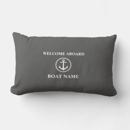 Your Boat Name Welcome Aboard Sea Anchor Gray Lumbar Pillow