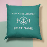 Your Boat Name Welcome Aboard Seahorse Anchor sh0b Outdoor Pillow<br><div class="desc">Your Boat Name Welcome Aboard Seahorse Anchor Teal Blue Throw Pillow Cushion.</div>