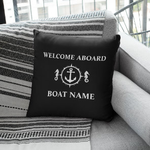 Your Boat Name Welcome Aboard Seahorse Anchor sh0b Throw Pillow