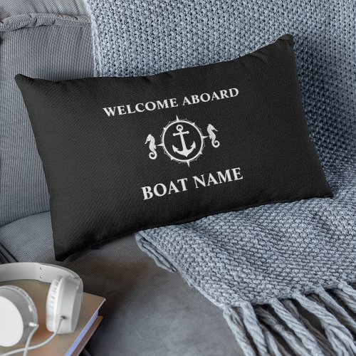 Your Boat Name Welcome Seahorse Anchor Black sh0a Lumbar Pillow