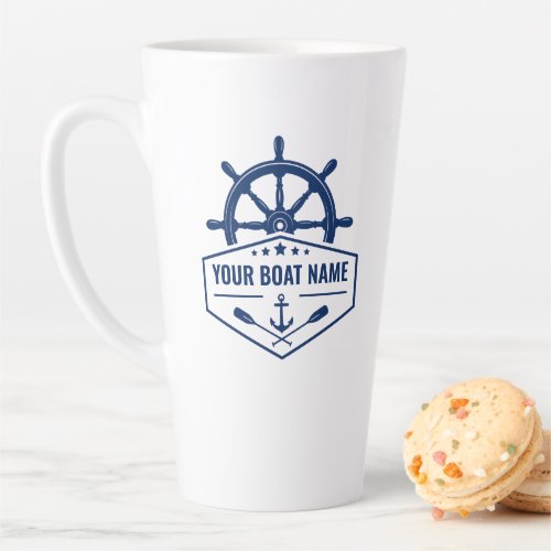 Your Boat Name with Anchor Oars Helm 2 Sided Large Latte Mug