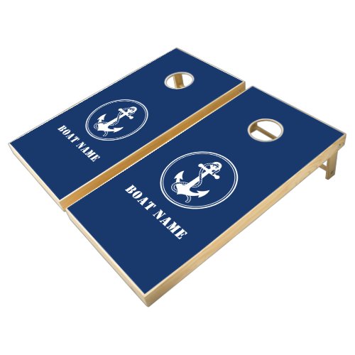 Your Boat Name With Anchor & Rope on Navy Blue