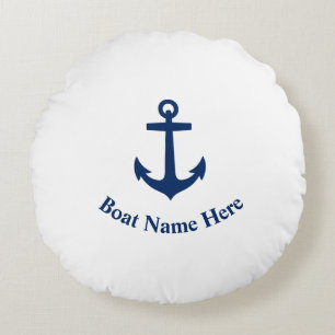 Your Boat Name With Classic Anchor Round Pillow