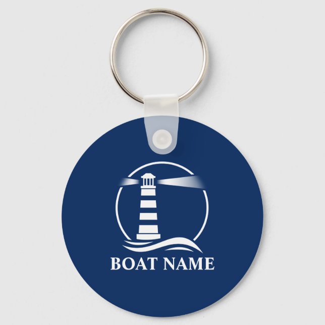 Your Boat Name with Classic Lighthouse Keychain (Front)