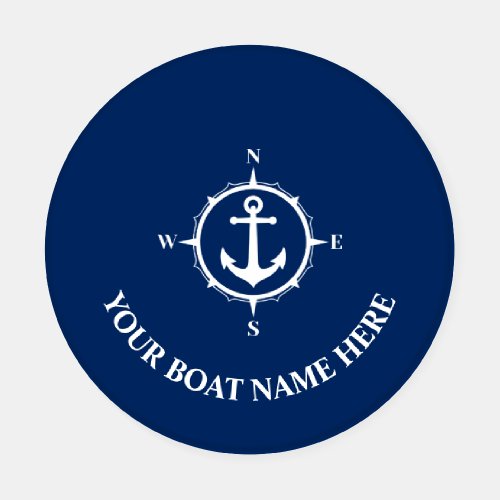 Your Boat Name with Compass Anchor on Navy Blue Coaster Set
