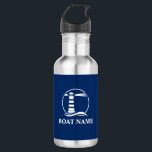 Your Boat Name with Nautical Lighthouse Stainless Steel Water Bottle<br><div class="desc">Your Personalized Name,  Boat Name or Text with a Nautical Lighthouse on a Navy Blue Water Bottle.</div>