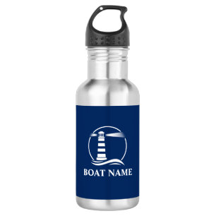 Your Boat Name with Nautical Lighthouse Stainless Steel Water Bottle