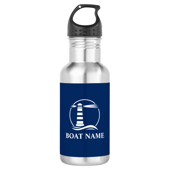 Your Boat Name with Nautical Lighthouse Stainless Steel Water Bottle (Front)