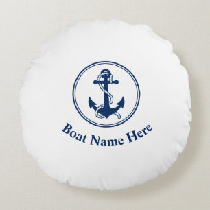 Your Boat Name With Rope & Anchor Round Pillow