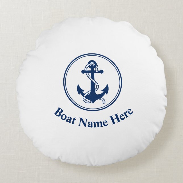 Your Boat Name With Rope & Anchor Round Pillow (Front)