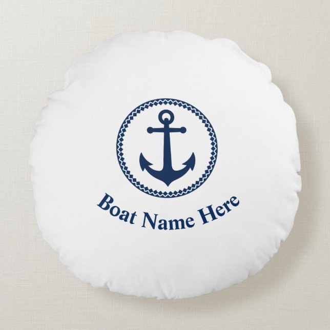 Your Boat Name With Sea Anchor Round Pillow (Front)
