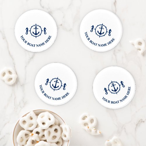 Your Boat Name with Seahorse Anchor on white Coaster Set