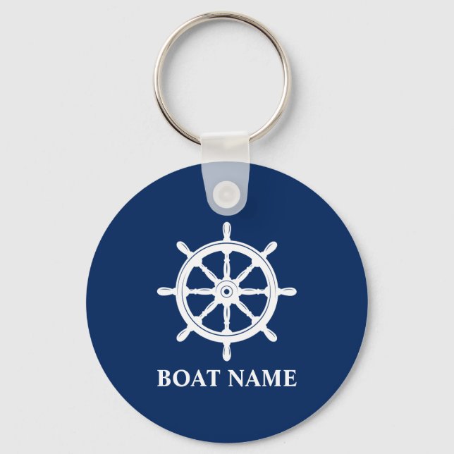 Your Boat Name with ships wheel helm Keychain (Front)