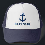 Your Boat Name with Vintage Anchor in Navy Blue Trucker Hat<br><div class="desc">Your Personalized Boat Name with Vintage Anchor in Navy Blue Trucker Hat.</div>