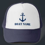 Your Boat Name with Vintage Anchor in Navy Blue Trucker Hat<br><div class="desc">Your Personalized Boat Name with Vintage Anchor in Navy Blue Trucker Hat.</div>