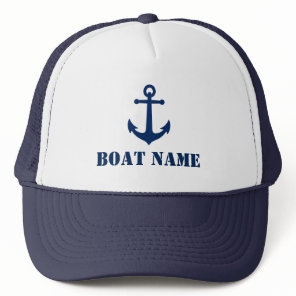 Your Boat Name with Vintage Anchor in Navy Blue Trucker Hat