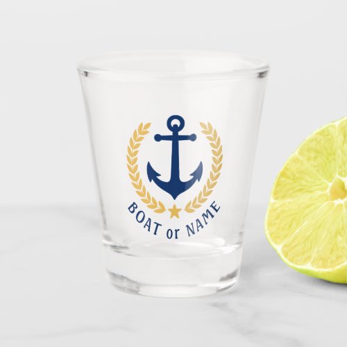 Your Boat or Family Name Anchor Gold Style Laurel Shot Glass
