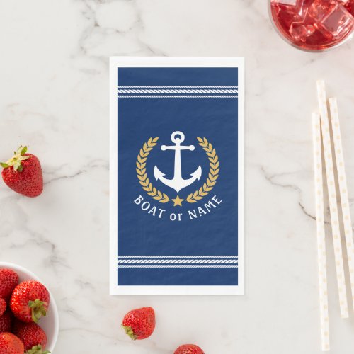 Your Boat or Family Name Anchor Laurel Rope Blue Paper Guest Towels