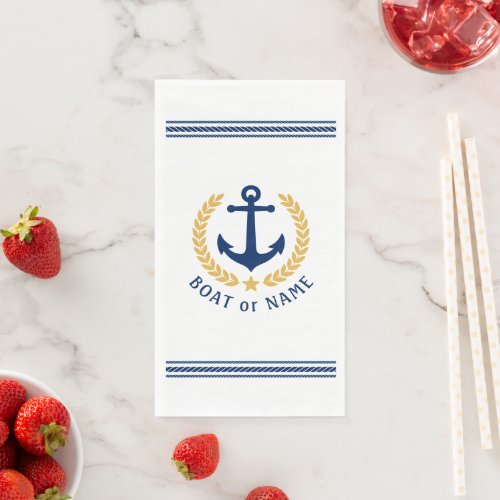 Your Boat or Family Name Anchor Laurel Rope Stripe Paper Guest Towels
