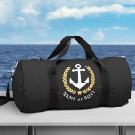 Your Boat or Name Anchor Gold Laurel Star Black Duffle Bag<br><div class="desc">A nautical themed travel or gym duffel bag with your personalized name or boat name. This regal design features a boat anchor in white highlighted with gold colored laurel leaves and a gold star. The bag color is black or you can easily edit the design to any desired color. with...</div>