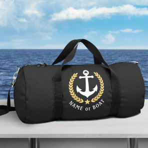 Your Boat or Name Anchor Gold Laurel Star Black Duffle Bag