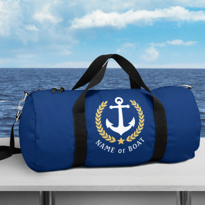 Your Boat or Name Anchor Gold Laurel Star Navy Duffle Bag