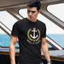 Your Boat or Name Anchor Gold Style Laurel Black T-Shirt