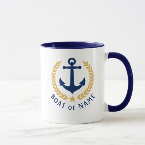 Your Boat or Name Anchor Gold Style Laurel Blue Mug
