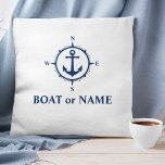 Your Boat or Name Anchor Nautical Compass White Throw Pillow<br><div class="desc">Your Boat Name Compass Anchor Blue Throw Cushion Pillow.</div>