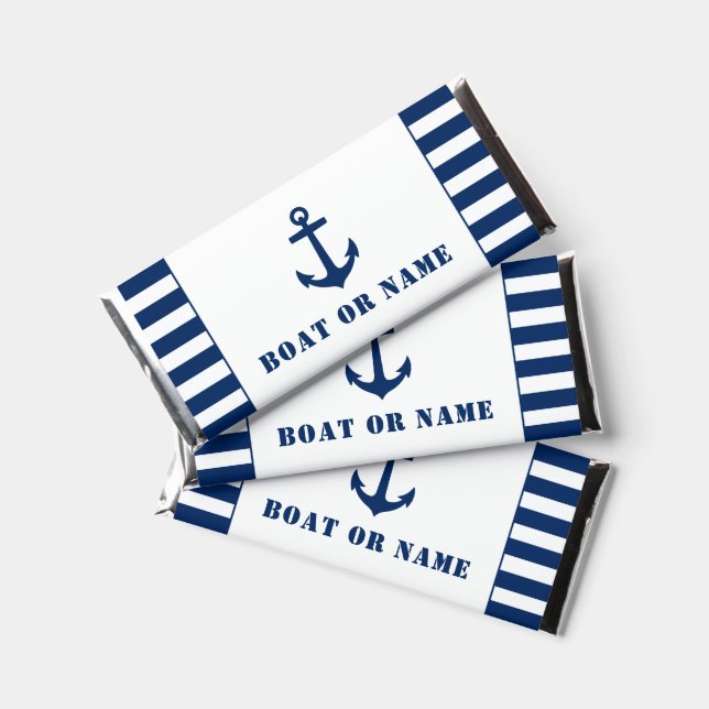 Your Boat or Name Classic Anchor White Stripes Hershey Bar Favors (Front)