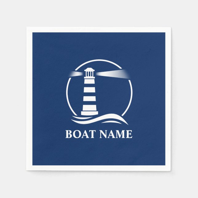 Your Boat or Name Classic Lighthouse Navy Blue Napkins (Front)