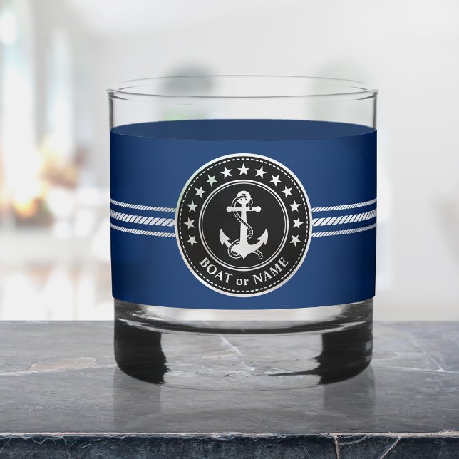 Your Boat or Name Nautical Anchor Rope Stars Whiskey Glass (Creator Uploaded)