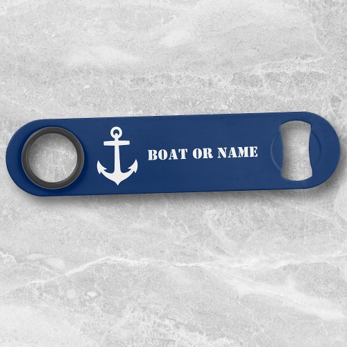 Your Boat or Name Nautical Anchor White Navy Blue Bar Key