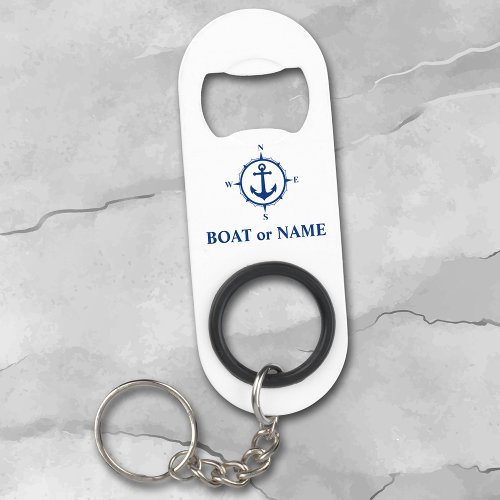 Your Boat or Name Nautical Compass Anchor White Keychain Bottle Opener