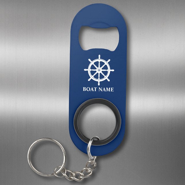 Your Boat or Name Ships Wheel Helm Navy Blue Keychain Bottle Opener (Creator Uploaded)