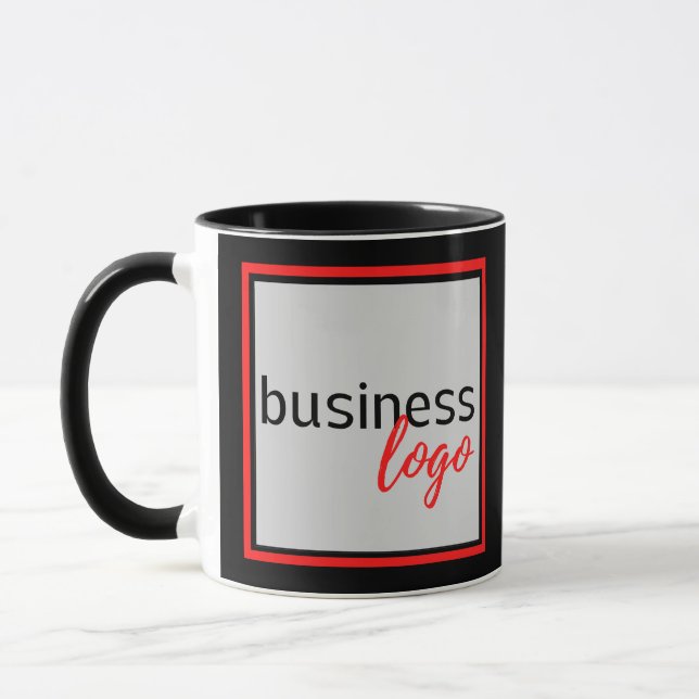 YOUR BUSINESS BRANDED LOGO SLOGAN BLACK COFFEE MUG (Left)