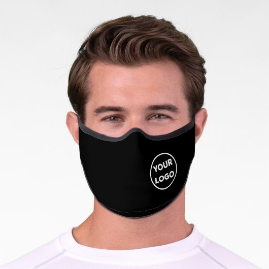 Your Business Company Logo on Black Premium Face Mask (Worn)