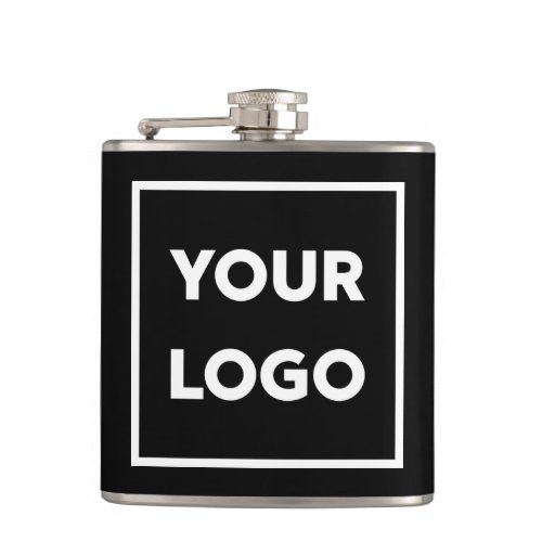 Your Business Company Logo on Black Promotional Flask